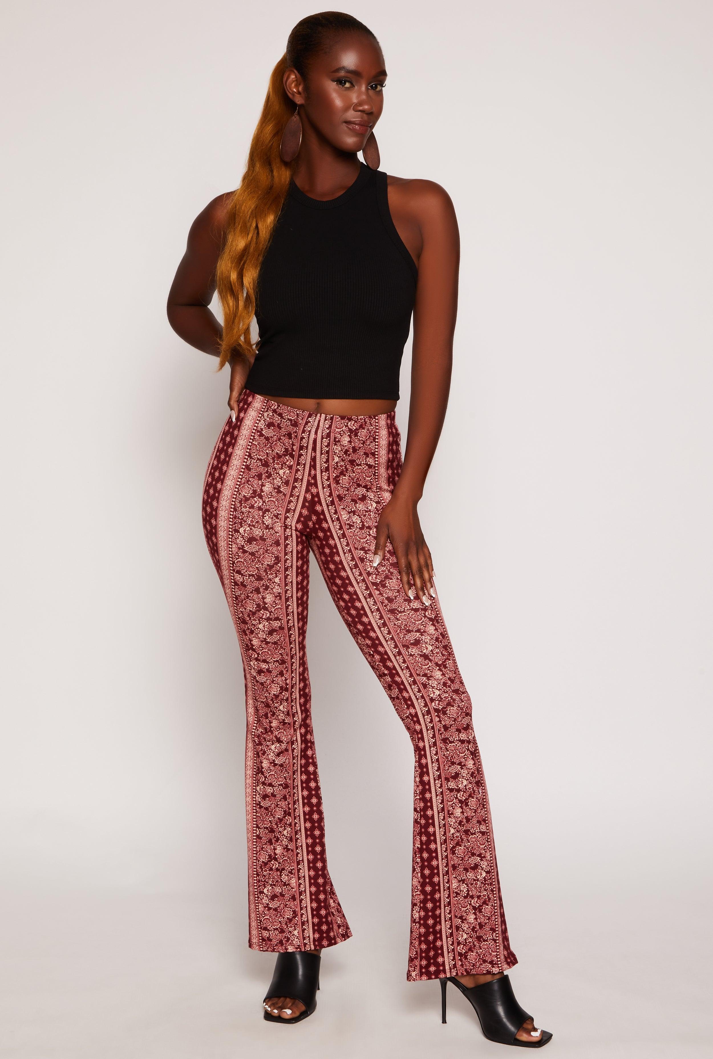 Womens Paisley Border Print High Waisted Flare Pants Product Image