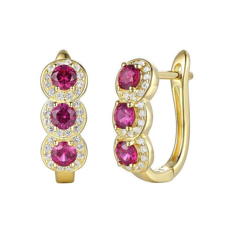 14k Gold Flash-Plated Lab-Created Ruby Hoop Earrings, Womens, Gold Tone Product Image