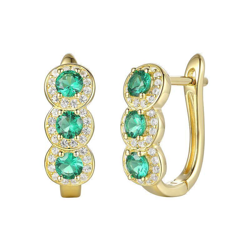 14k Gold Flash-Plated Lab-Created Emerald Hoop Earrings, Womens, Gold Tone Product Image