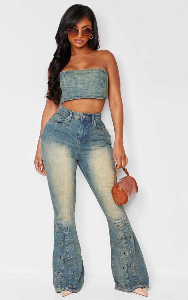 Shape Indigo Blue Wash Denim Square Bandeau Top Product Image