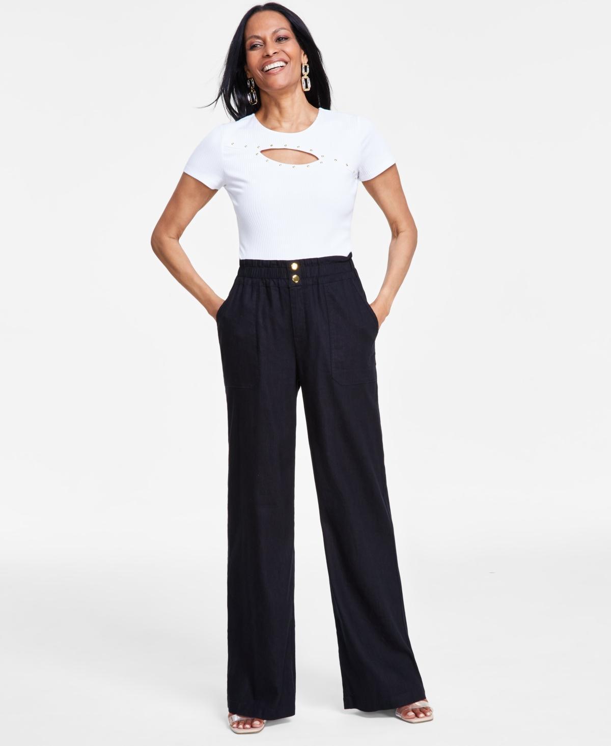 I.n.c. International Concepts Womens Linen Paperbag-Waist Pants, Created for Macys Product Image