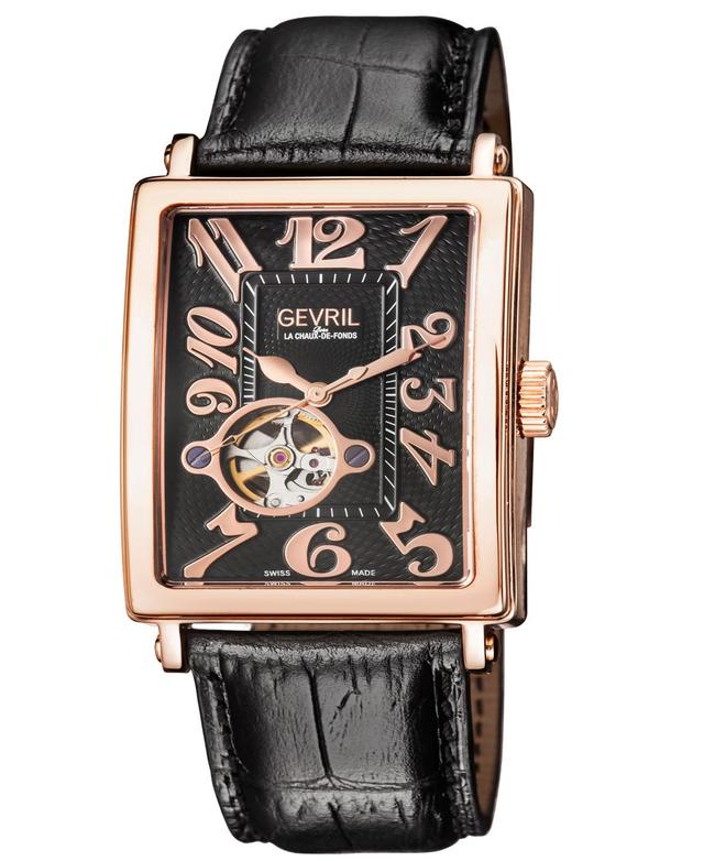 Gevril Mens Avenue of Americas Intravedere Black Leather Watch 44mm - Black Product Image