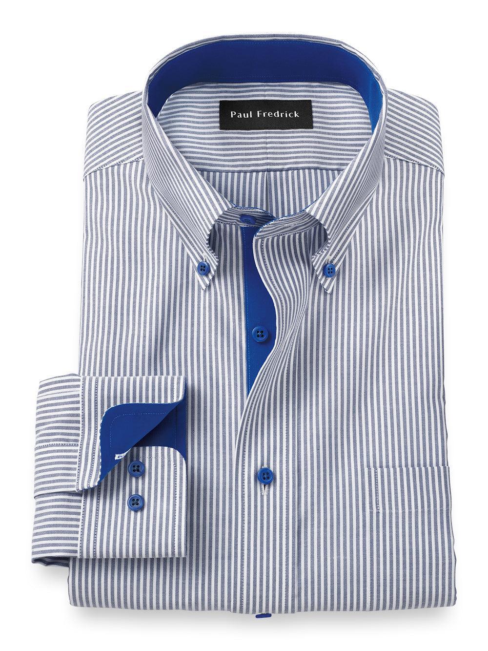 Slim Fit Comfort Stretch Non-iron Stripe Dress Shirt With Contrast Trim Product Image