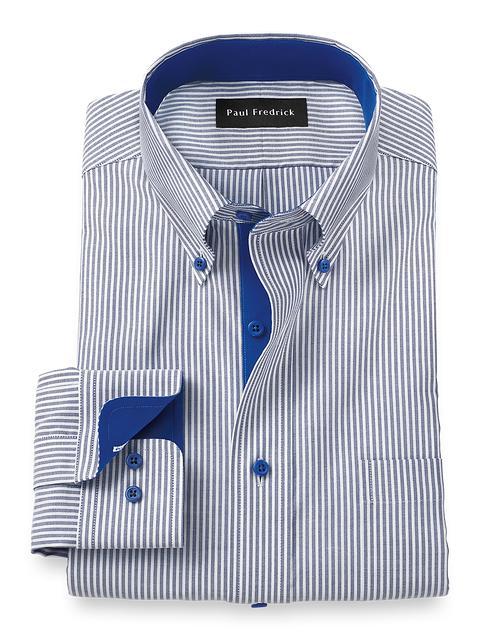 Comfort Stretch Non-Iron Stripe Dress Shirt With Contrast Trim - Cobalt Product Image