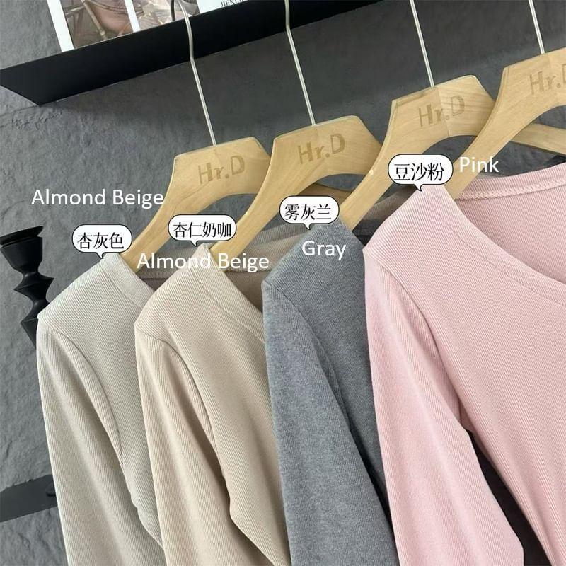 Long Sleeve V-Neck Plain Side-Drawstring Slim-Fit Button-Up Top Product Image