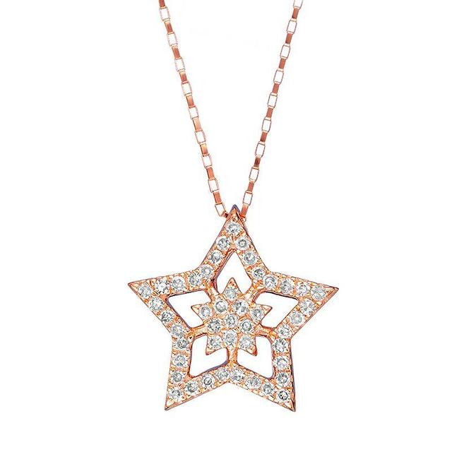 Gemminded 10k Rose Gold 1/6 Carat T.W. Diamond Double Star Pendant Necklace, Womens Product Image