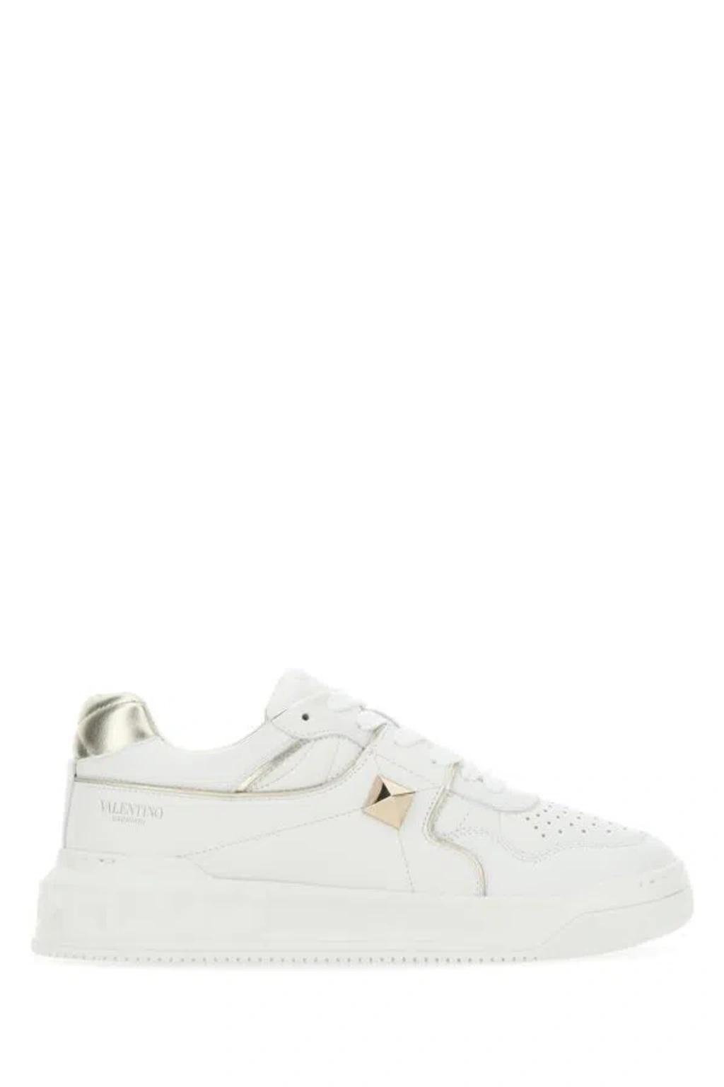 Woman White Nappa Leather One Stud Sneakers In Bianco/platino/bianco/platino/bianco Product Image