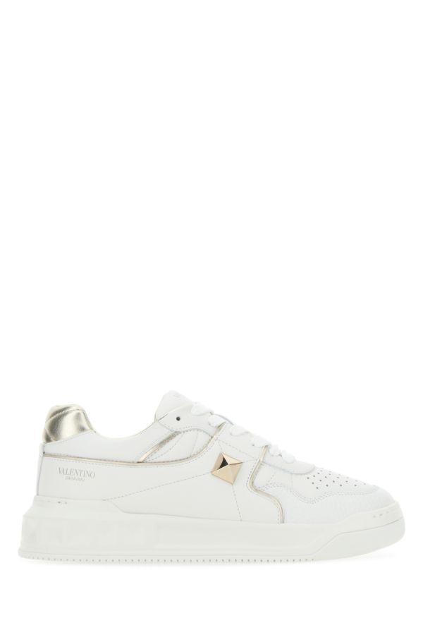 One Stud Low-top Calfskin Sneaker Woman White 40.5 In White/platinum Product Image