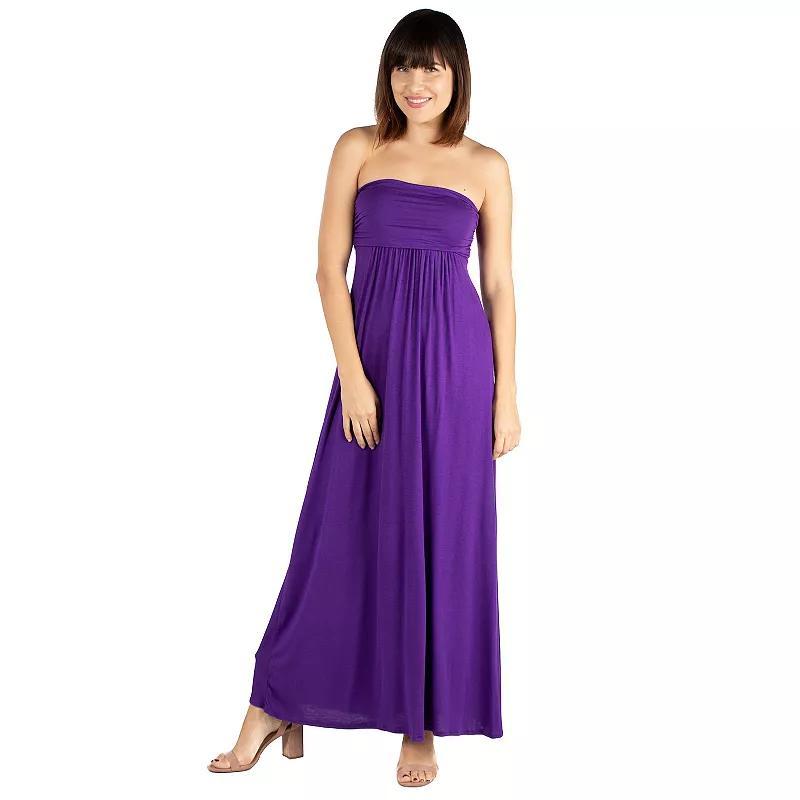 Womens 24seven Comfort Apparel Strapless Loose Fit Pleated Maxi Dress Purple Product Image