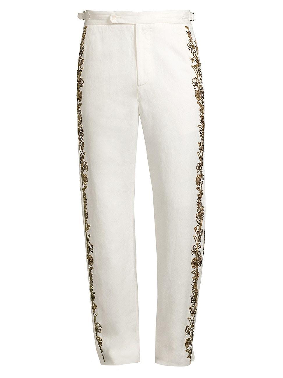 Mens Bead-Embellished Linen-Cotton Trousers Product Image