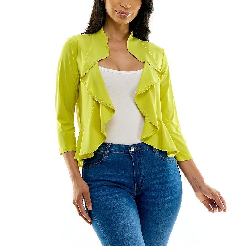 Womens Nina Leonard Ruffle Front Cropped Cardigan Green Product Image