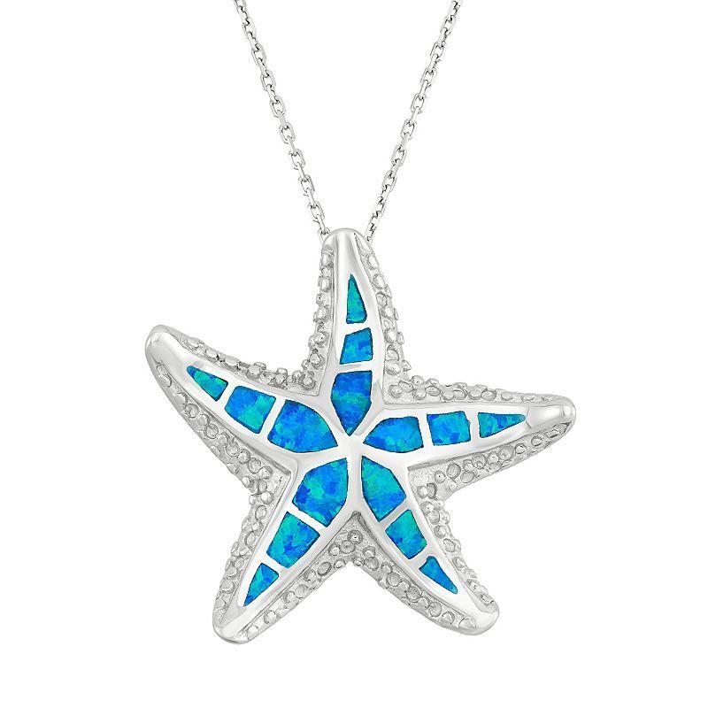 Lab-Created Blue Opal Sterling Silver Starfish Pendant Necklace, Womens Product Image