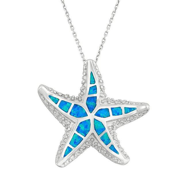 Lab-Created Blue Opal Sterling Silver Starfish Pendant Necklace, Womens Product Image