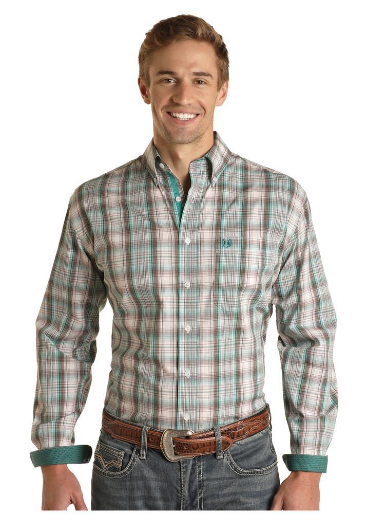 SALE Panhandle® Men's L/S Turquoise Plaid Button Shirt Product Image