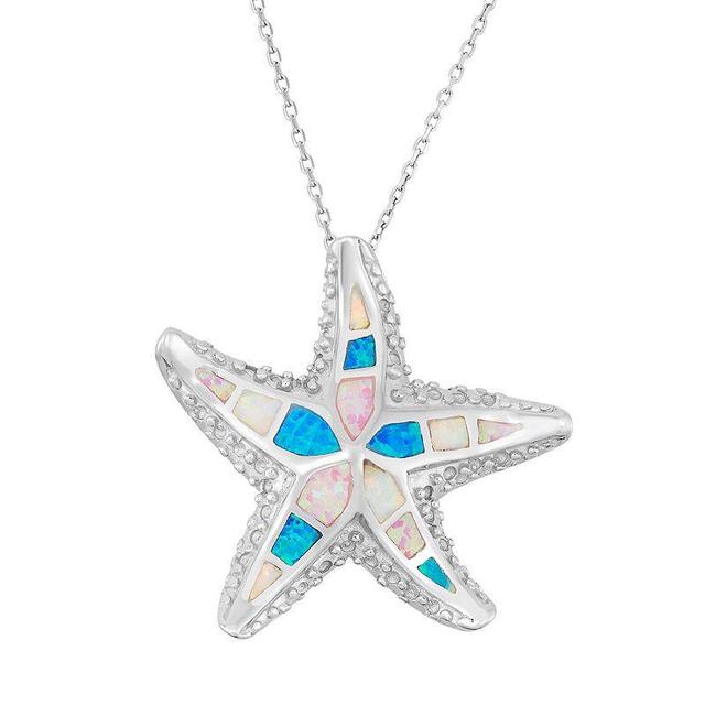 Sterling Silver Lab-Created Opal Starfish Pendant Necklace, Womens Multicolor Product Image