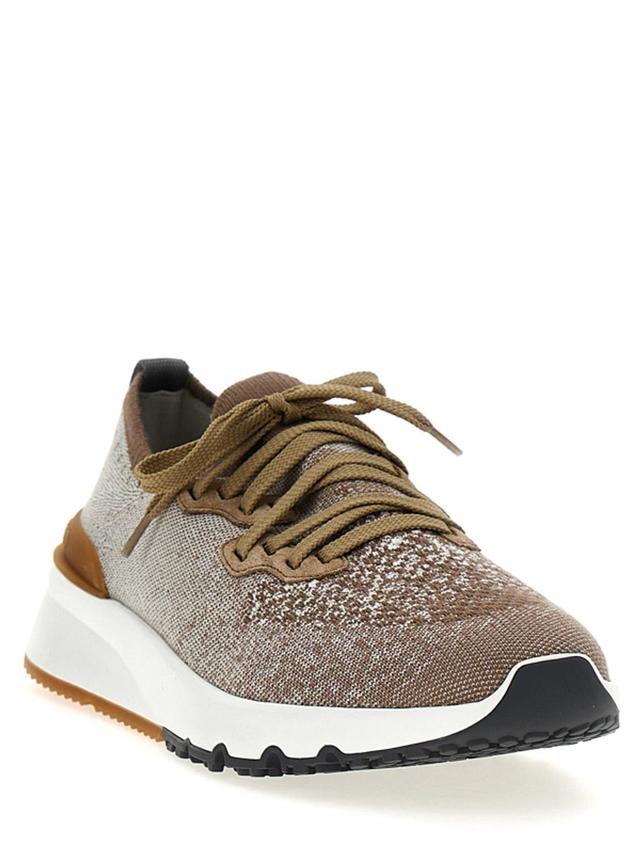 Lace Up Sock Sneakers In Beige Product Image