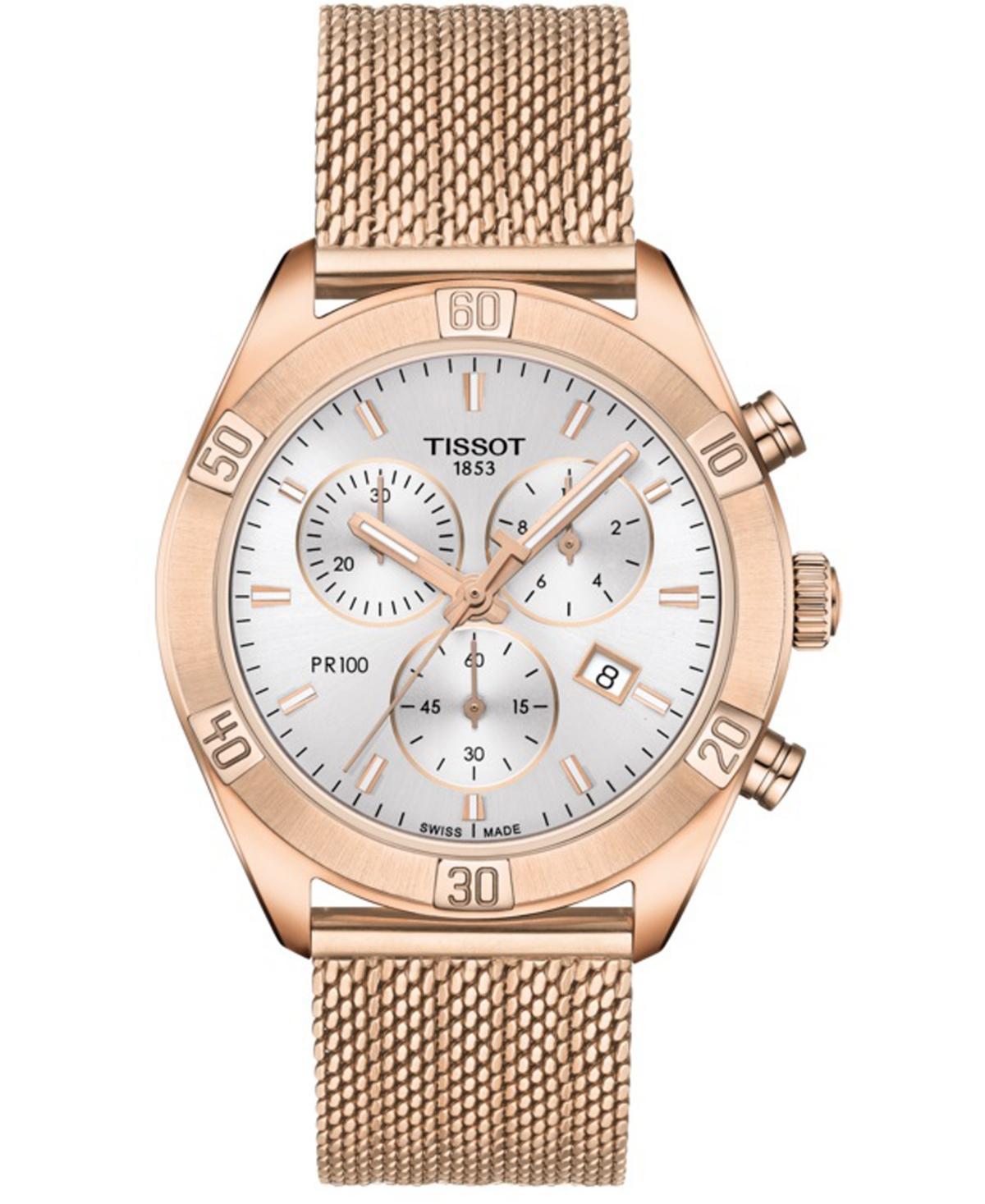 Tissot Womens Swiss Chronograph Pr 100 Sport Chic T-Classic Rose Gold-Tone Stainless Steel Mesh Bracelet Watch 38mm - Rose Gold Product Image