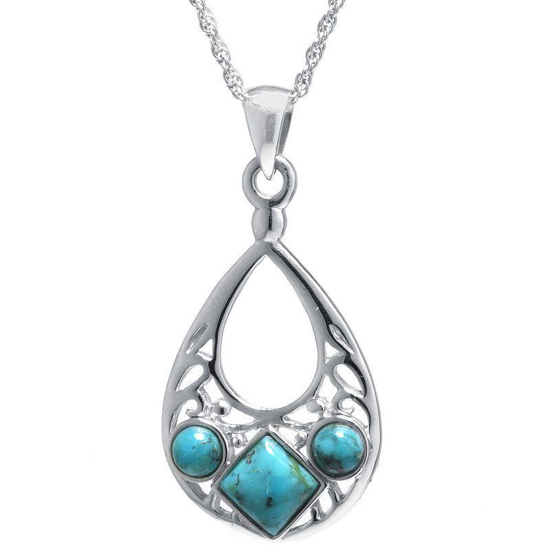 Athra NJ Inc Sterling Silver Enhanced Turquoise Small Open Teardrop Pendant Necklace, Womens Product Image