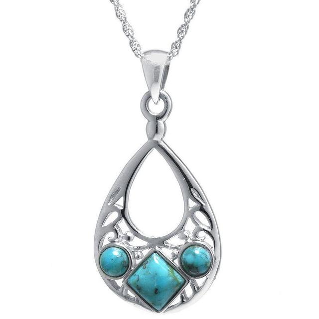 Athra NJ Inc Sterling Silver Enhanced Turquoise Small Open Teardrop Pendant Necklace, Womens Product Image