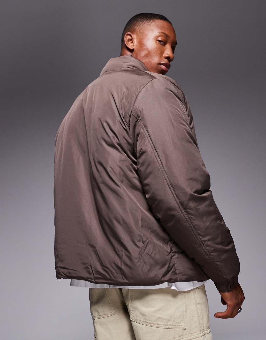 ASOS DESIGN puffer jacket in brown Product Image