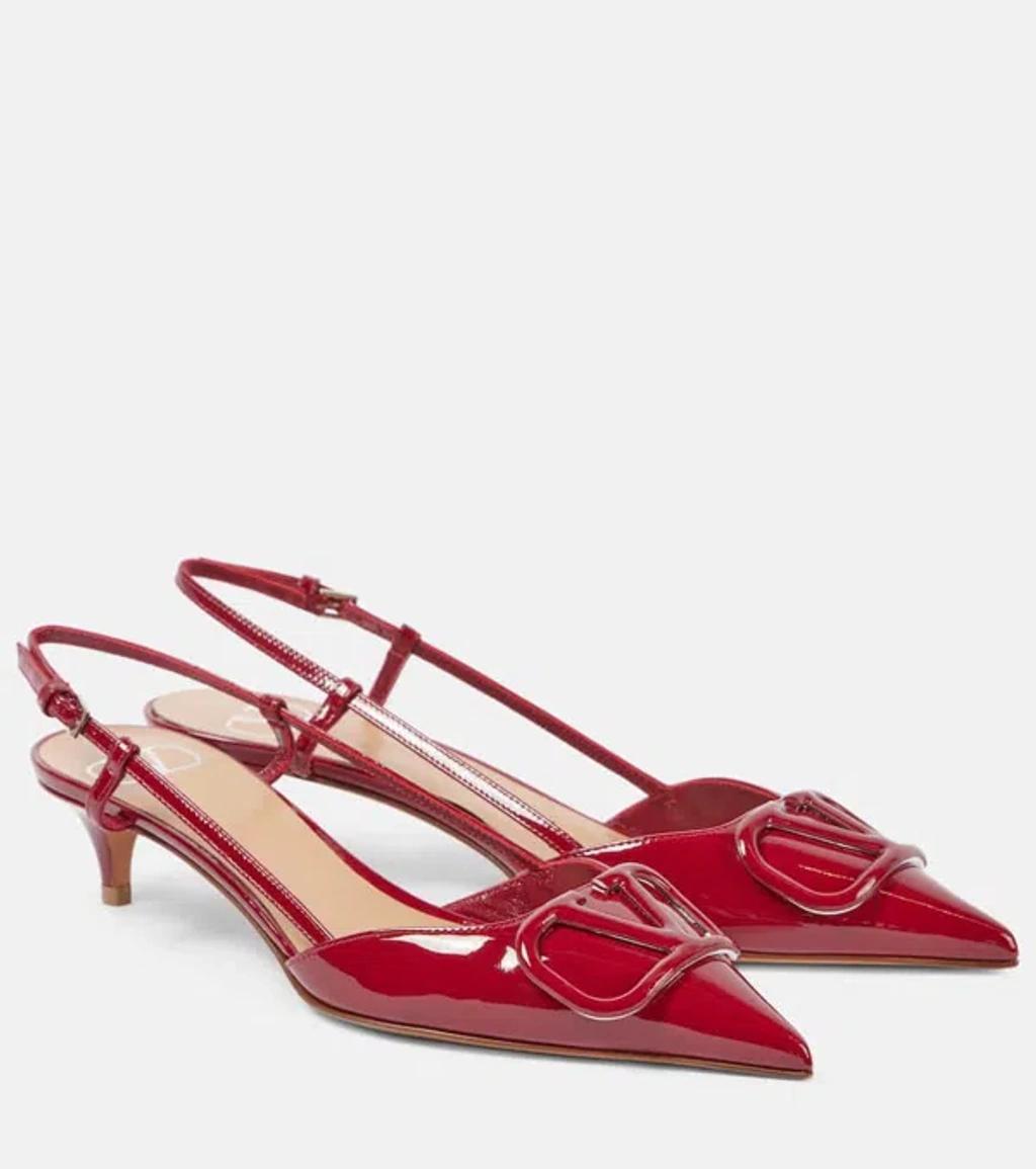 Vlogo Signature Patent Leather Slingback Pumps In Scarlet Product Image