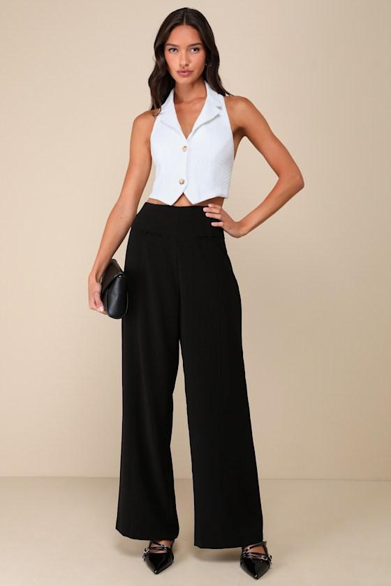 Essentially Posh Black Twill High-Rise Wide-Leg Trouser Pants Product Image