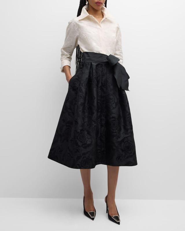 Floral-Embroidered Taffeta Midi Shirtdress Product Image