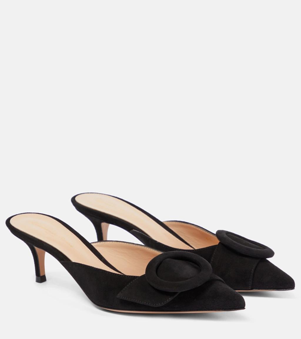 GIANVITO ROSSI Suede Buckle Point-toe Mules In Black product image