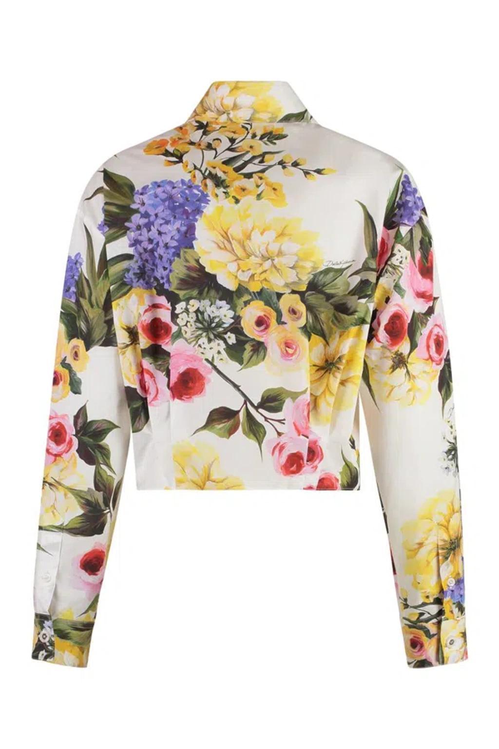 Floral Print Cotton Blouse In White Product Image