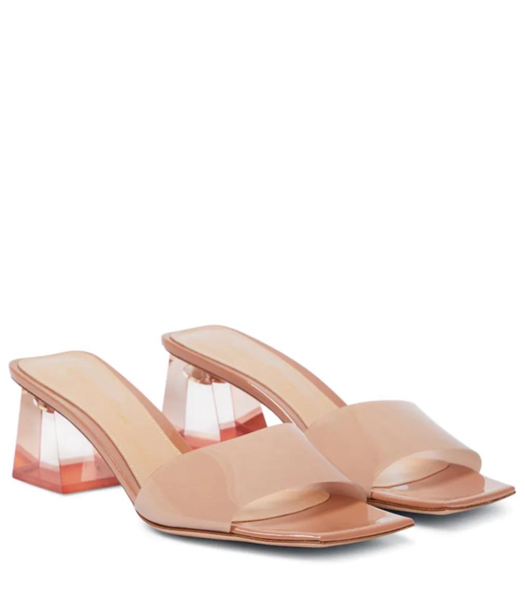 Clear Block-heel Mule Sandals In Beige Product Image