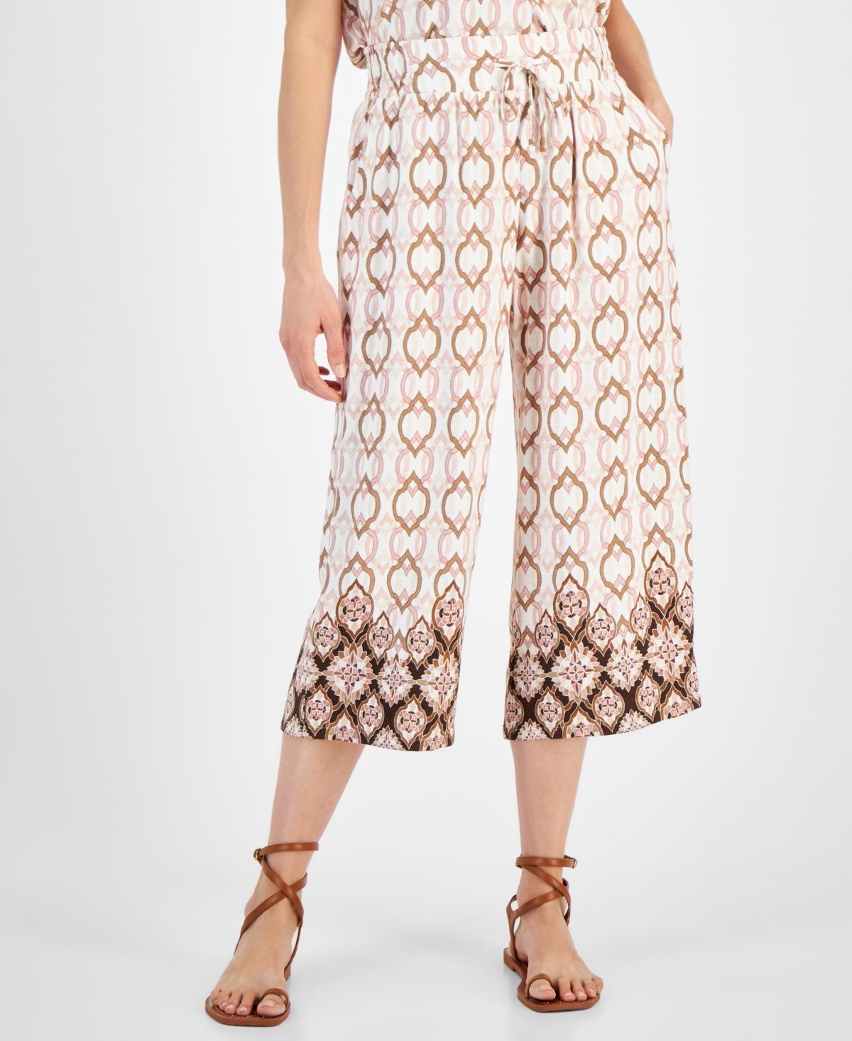 Jm Collection Womens Border-Print Cropped Wide-Leg Pants, Created for Macys Product Image