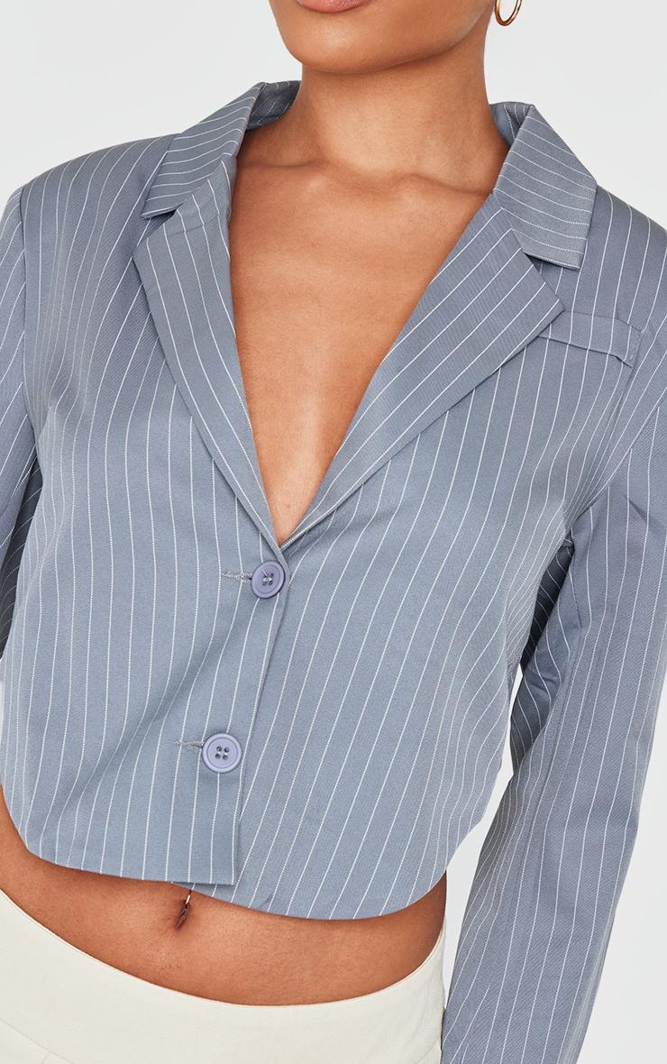 Grey Pinstripe Curved Hem Cropped Blazer Product Image