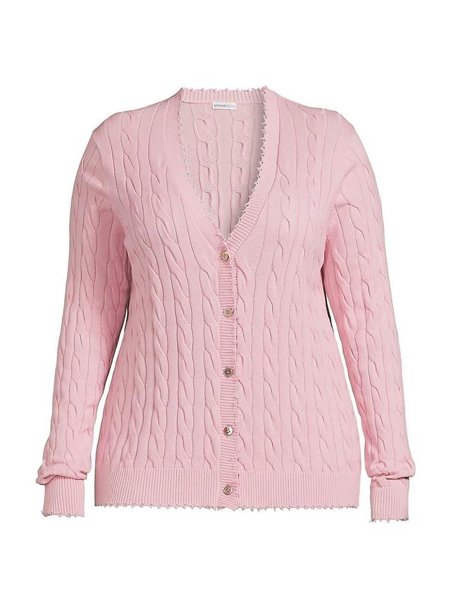 Womens Frayed Cable-Knit V-Neck Cardigan Product Image