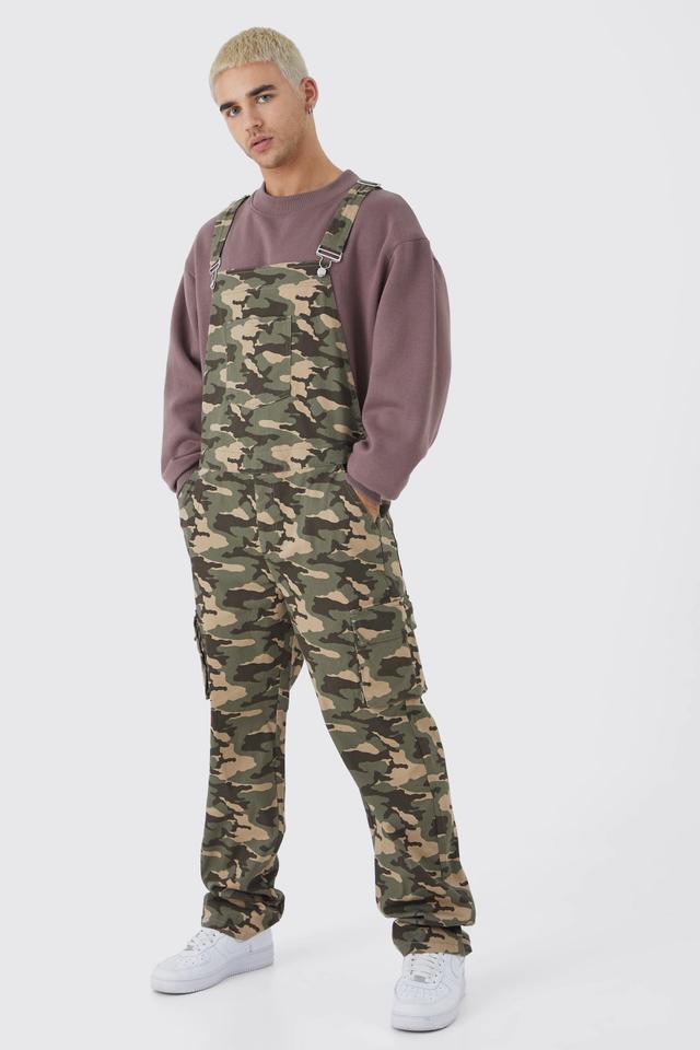 Relaxed Camo Cargo Dungaree | boohooMAN USA Product Image