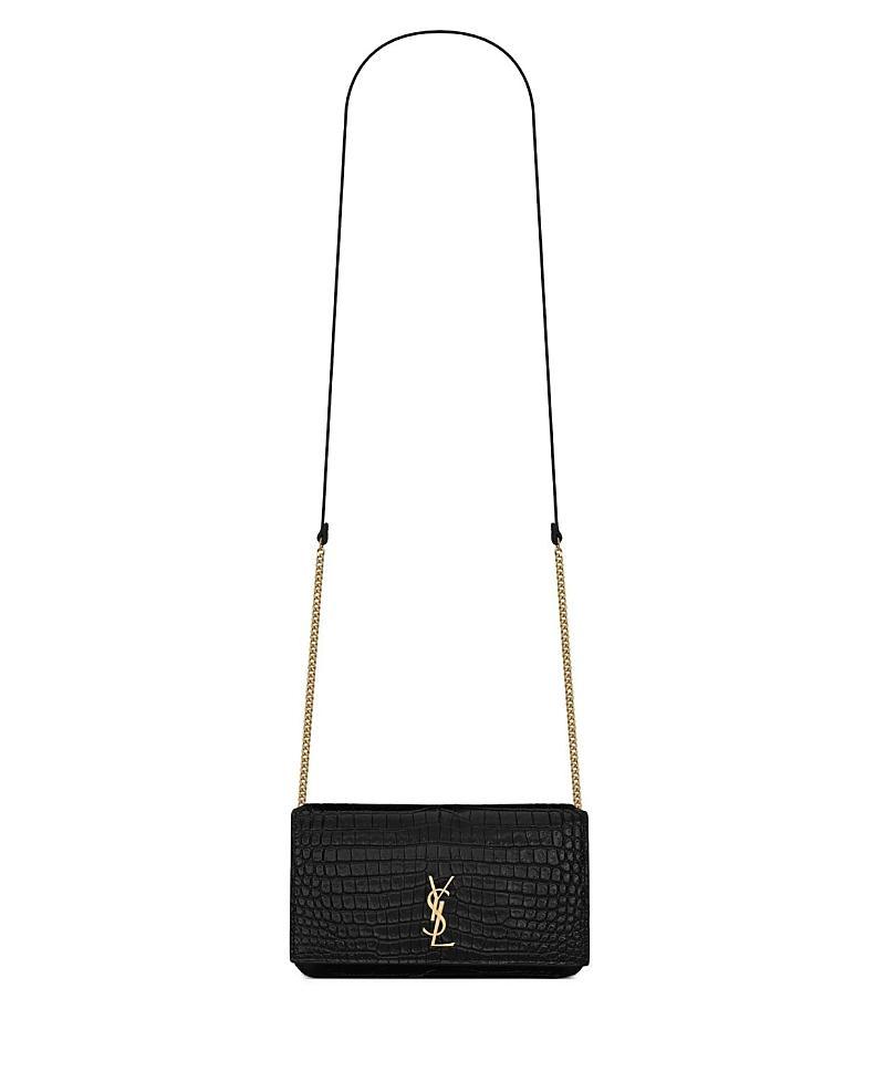 Womens Cassandre Phone Holder with Strap in Shiny Crocodile-Embossed Leather Product Image