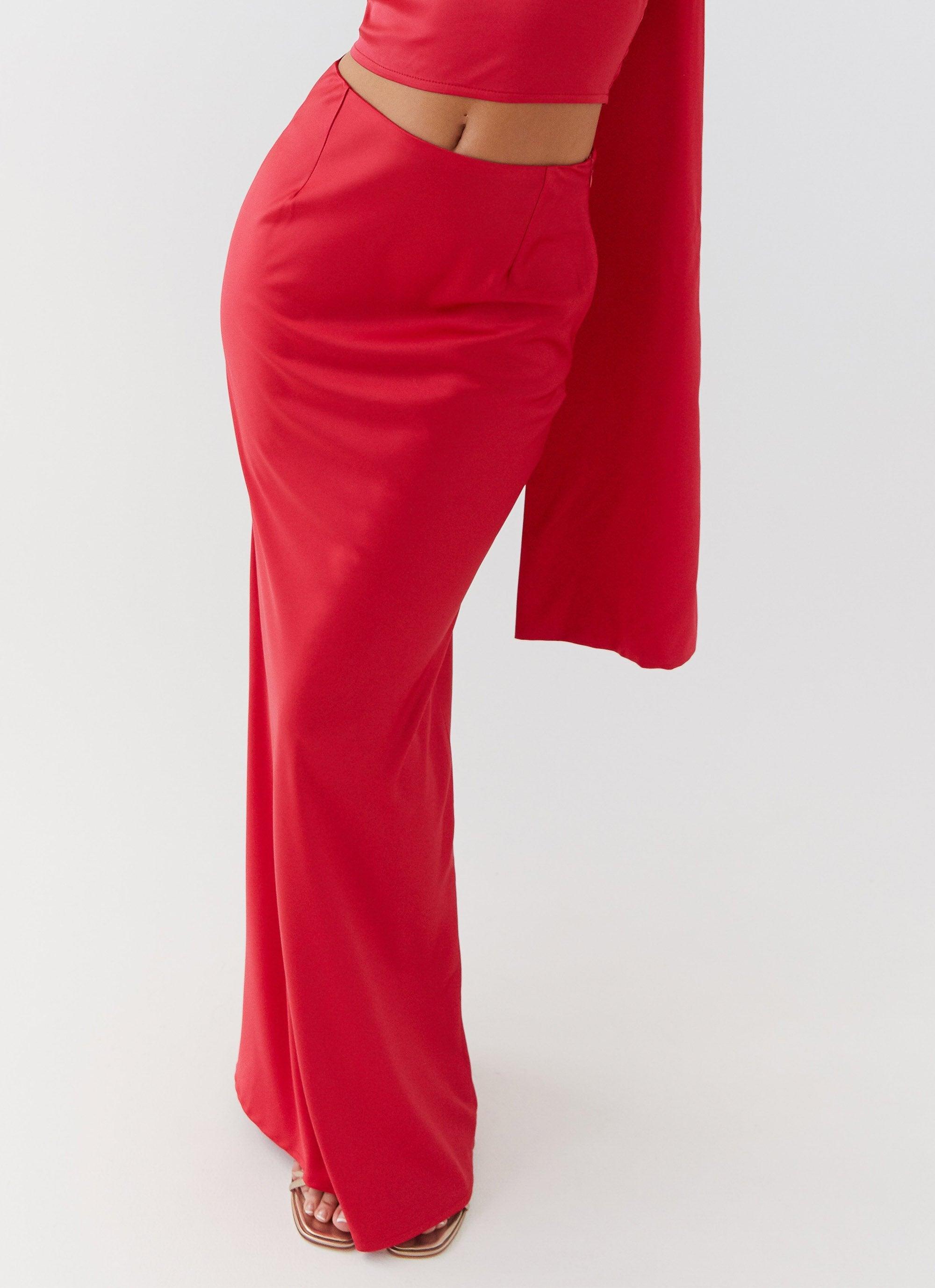 Josefina Satin Maxi Skirt - Rouge Red Product Image