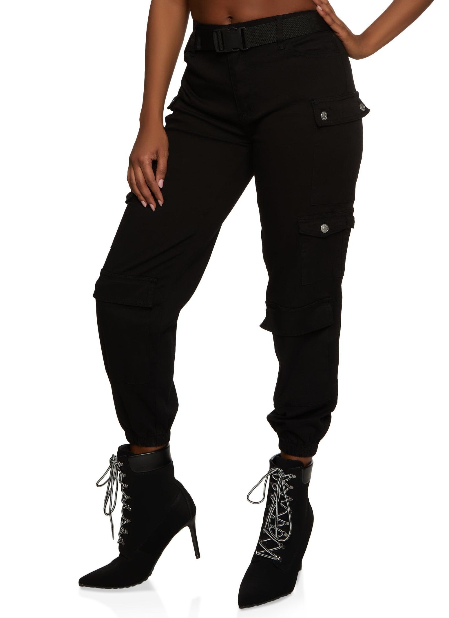 Womens Almost Famous Belted Cargo Pocket Joggers Product Image