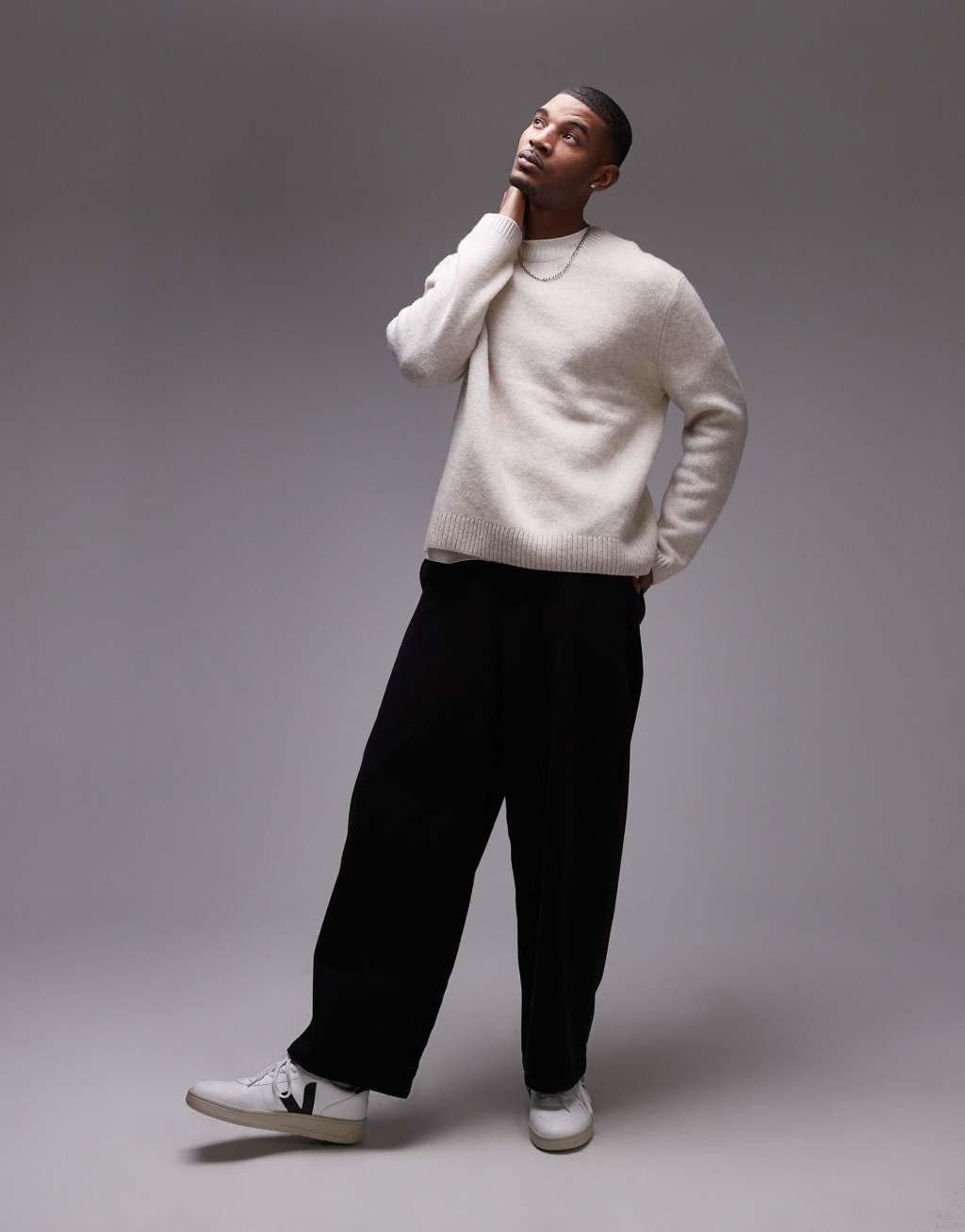 ARKET wool knit crew neck sweater in off-white Product Image