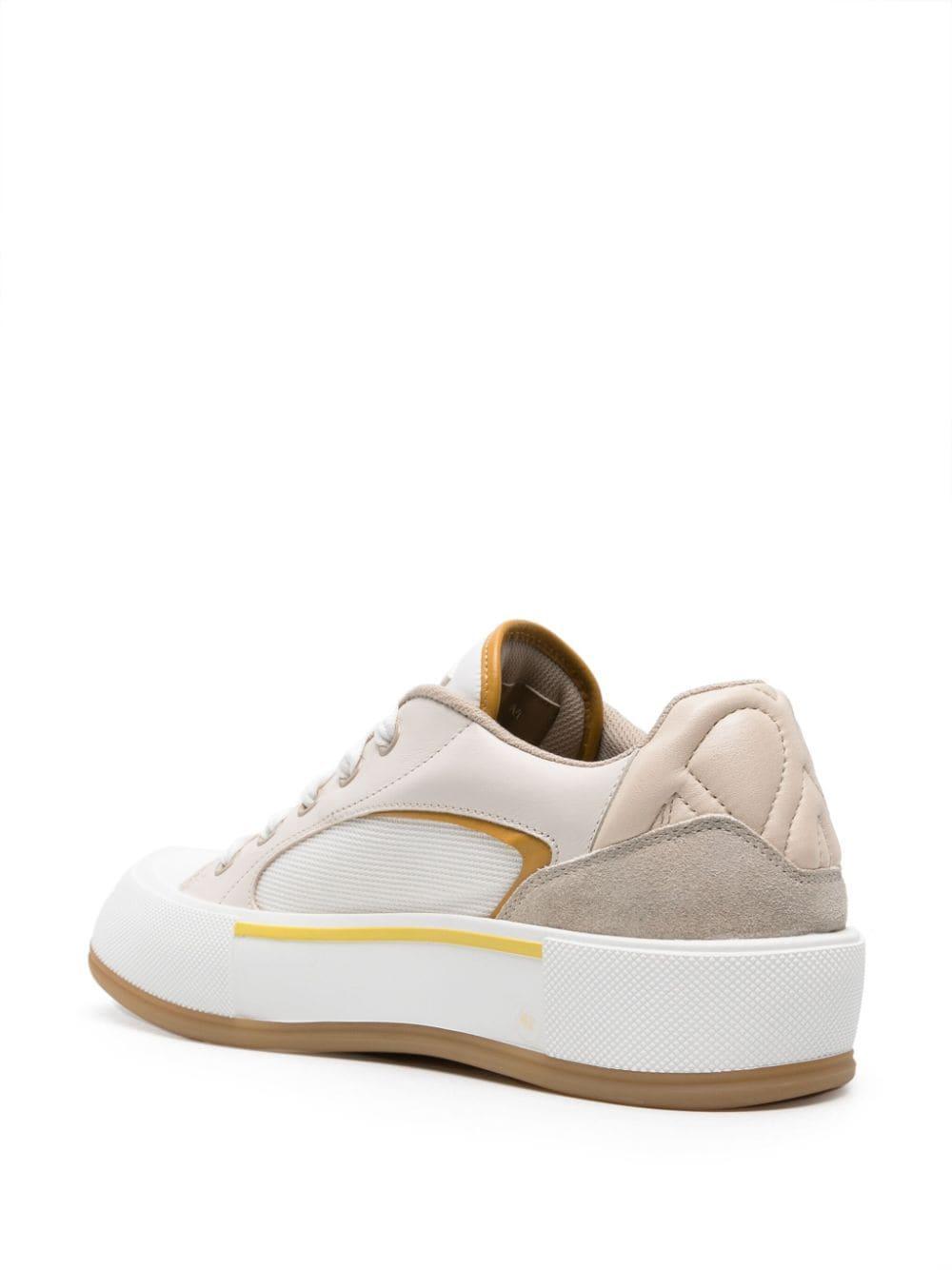 Seal-embroidered Leather Sneakers In White Product Image