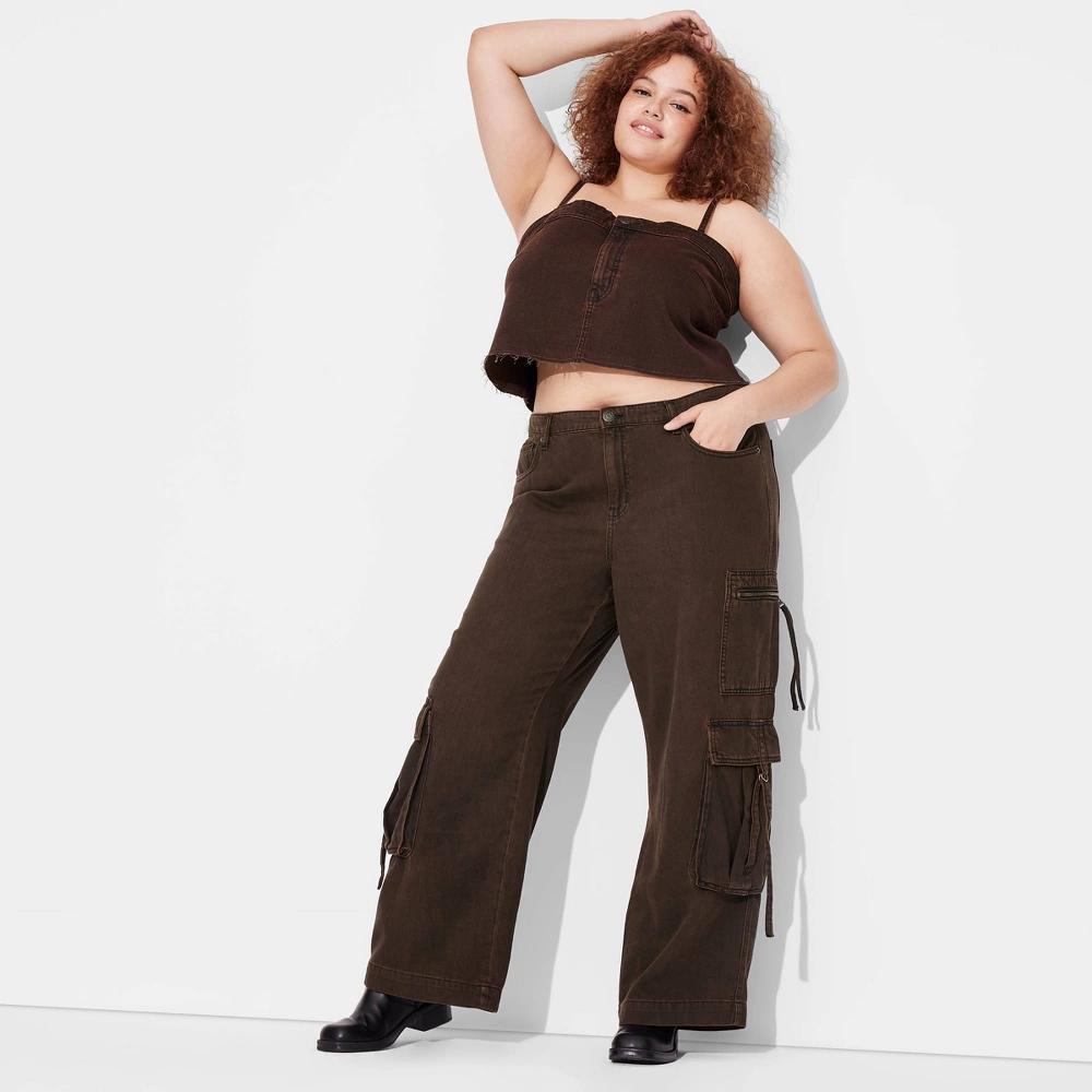 Womens Mid-Rise Wide Leg Cargo Baggy Pants - Wild Fable Brown 17 Product Image