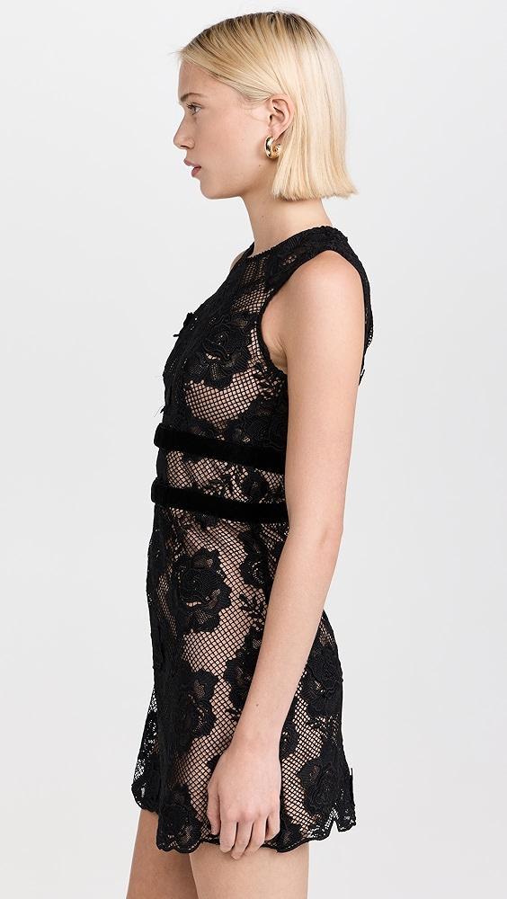 Self Portrait Black Lace Velvet Bow Mini Dress | Shopbop Product Image