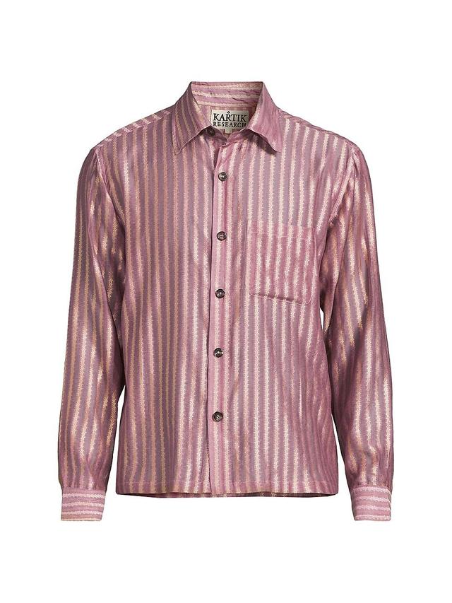 Mens Striped Silk Boxy-Fit Shirt Product Image