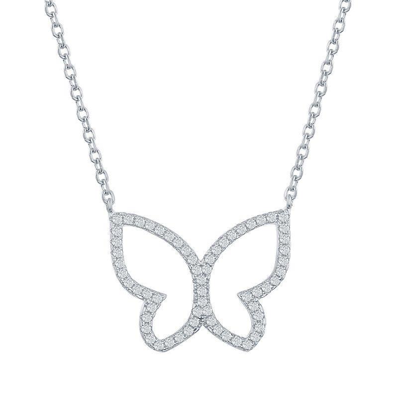 Sterling Silver Cubic Zirconia Open Butterfly Necklace, Womens Product Image