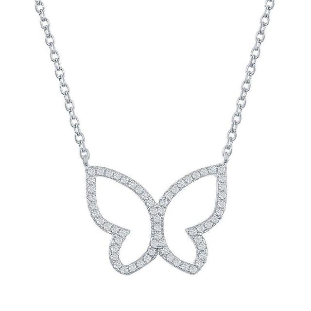 Sterling Silver Cubic Zirconia Open Butterfly Necklace, Womens Product Image