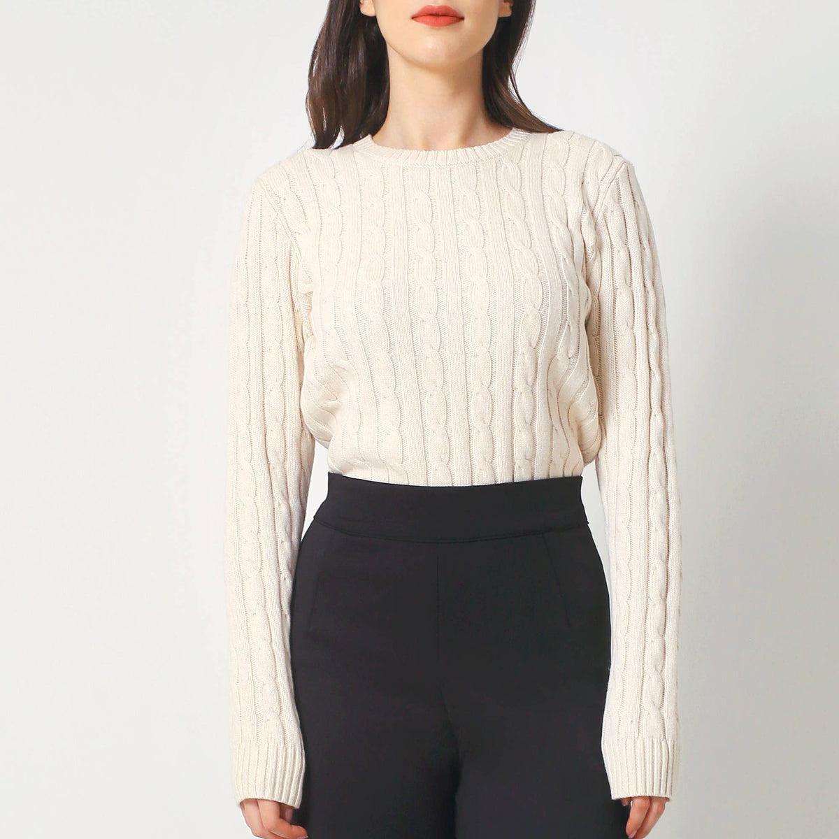 Women's Cotton Cable Crew Neck Sweater Product Image