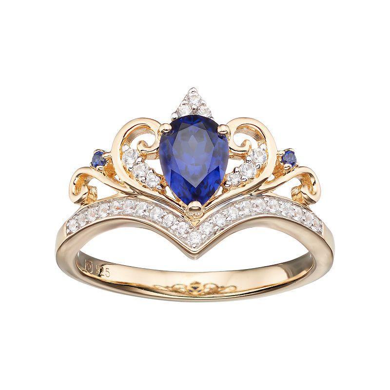 14k Gold Over Silver Lab-Created Sapphire Crown Ring, Womens Gold Tone Product Image