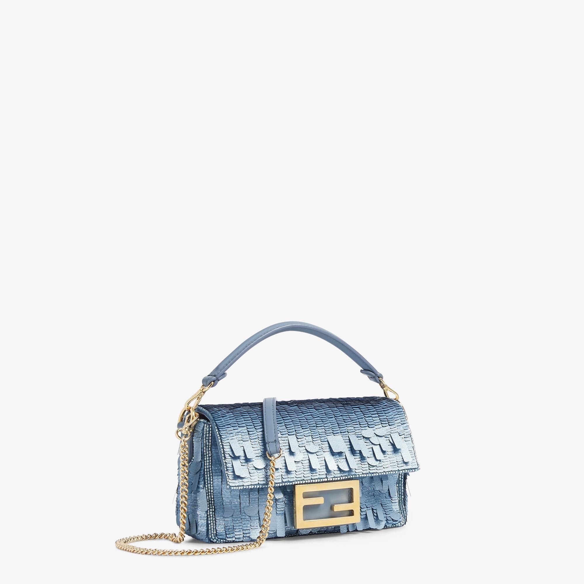 Baguette MiniBag embroidered with denim-effect light blue sequins Product Image