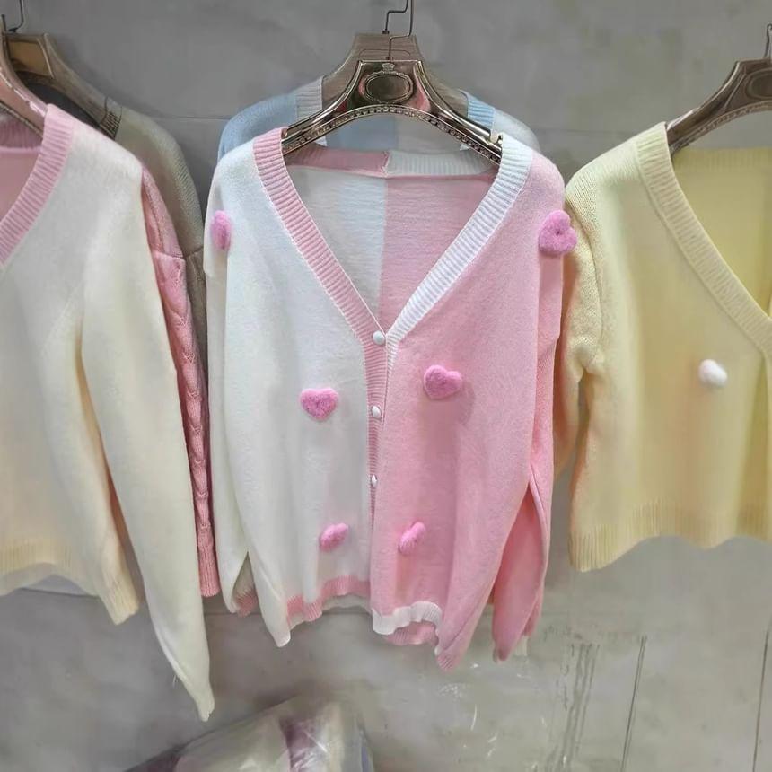 V-Neck Two-Tone Bobble Button-Up Cardigan Product Image