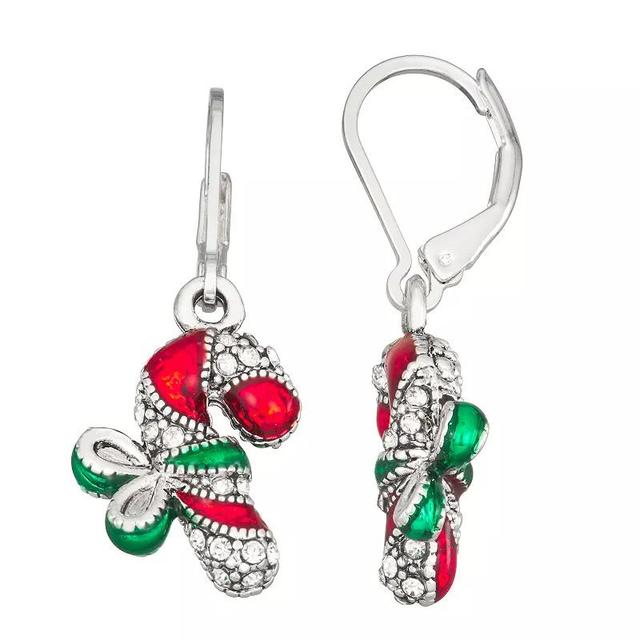 Napier Silver Tone Crystal Candy Cane Drop Earrings, Womens, Red Product Image