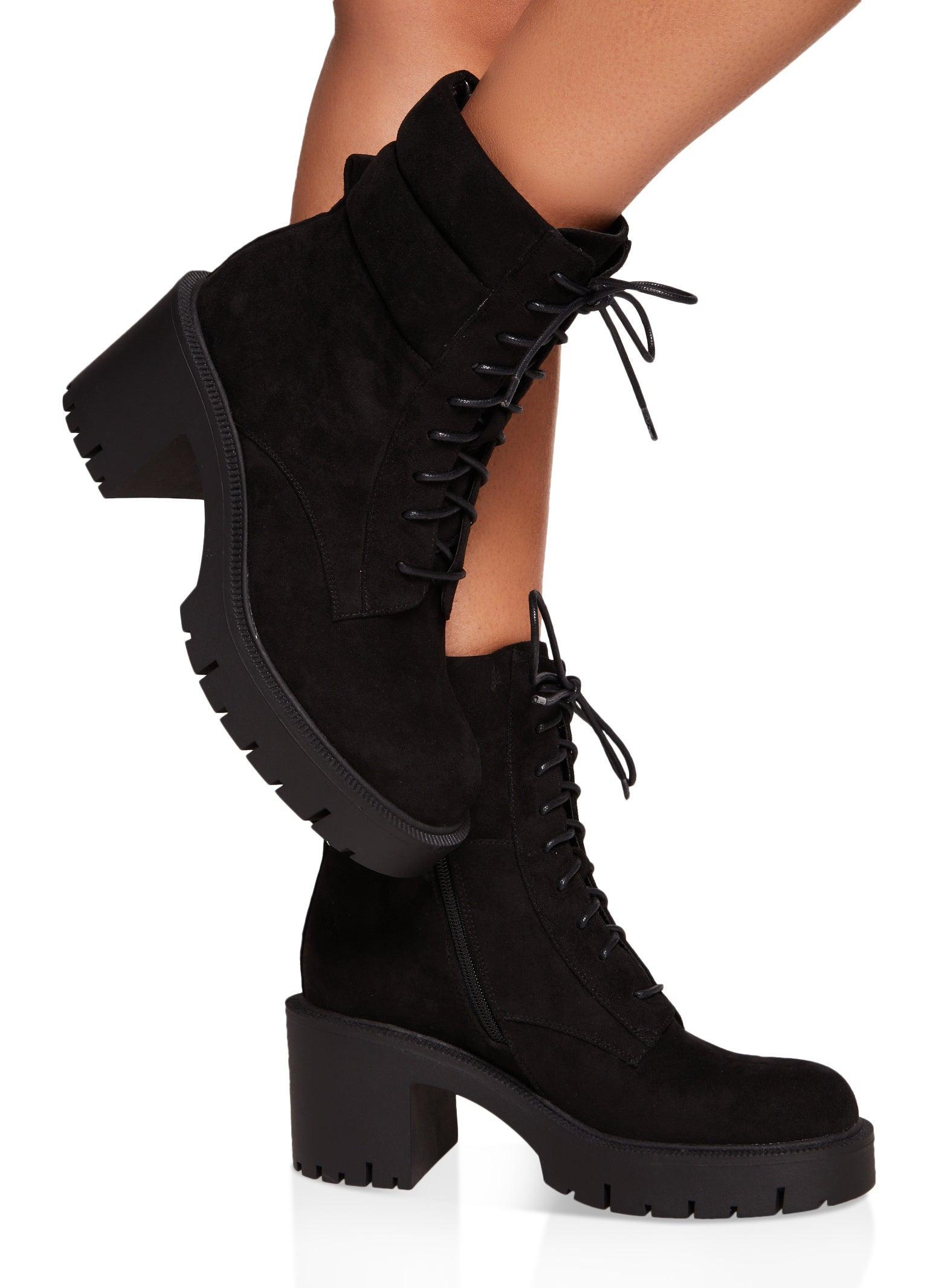 Womens Lace Up Lug Sole Chunky Heel Combat Boots product image